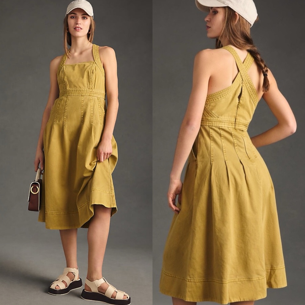 NWT Anthropologie Pilcro Cross Back Apron Pleated Midi Dress